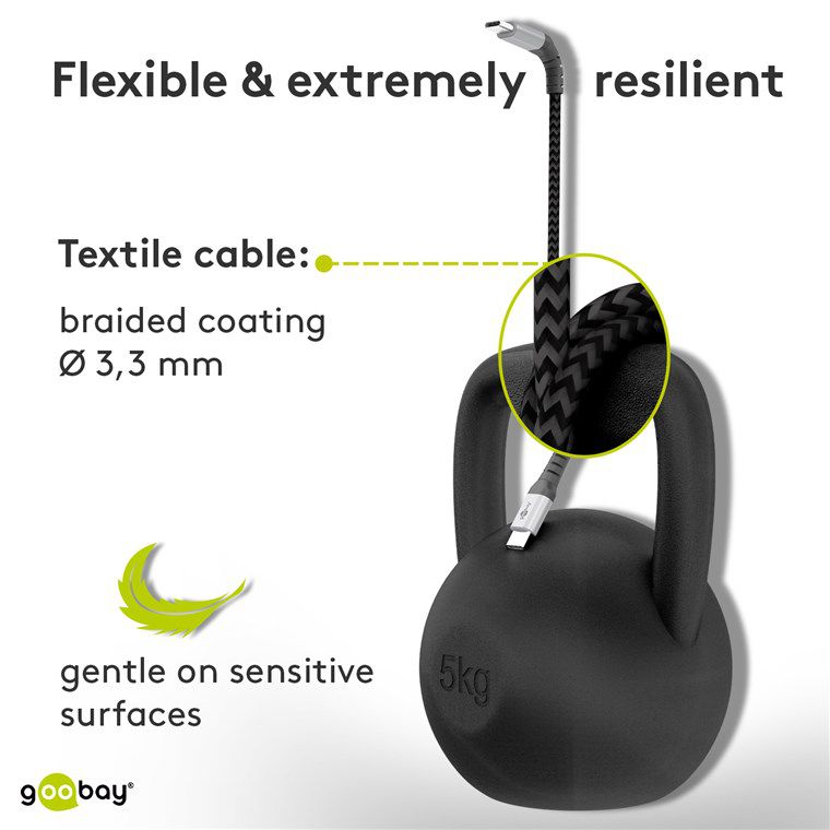 câble de recharge USB-C textile extra robuste 0.5m noir