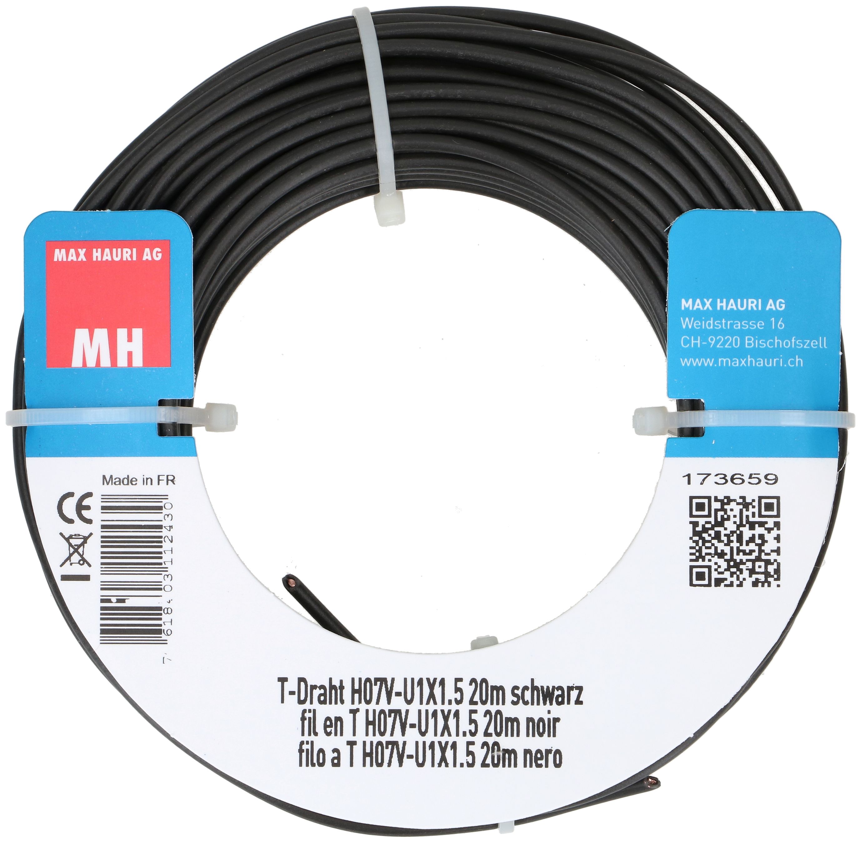 fil en T H07V-U1X1.5 20m noir