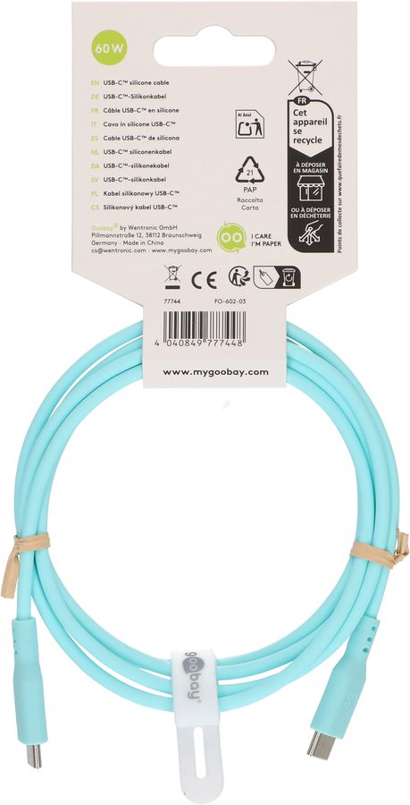câble de recharge USB-C silicone 1.5m turquoise
