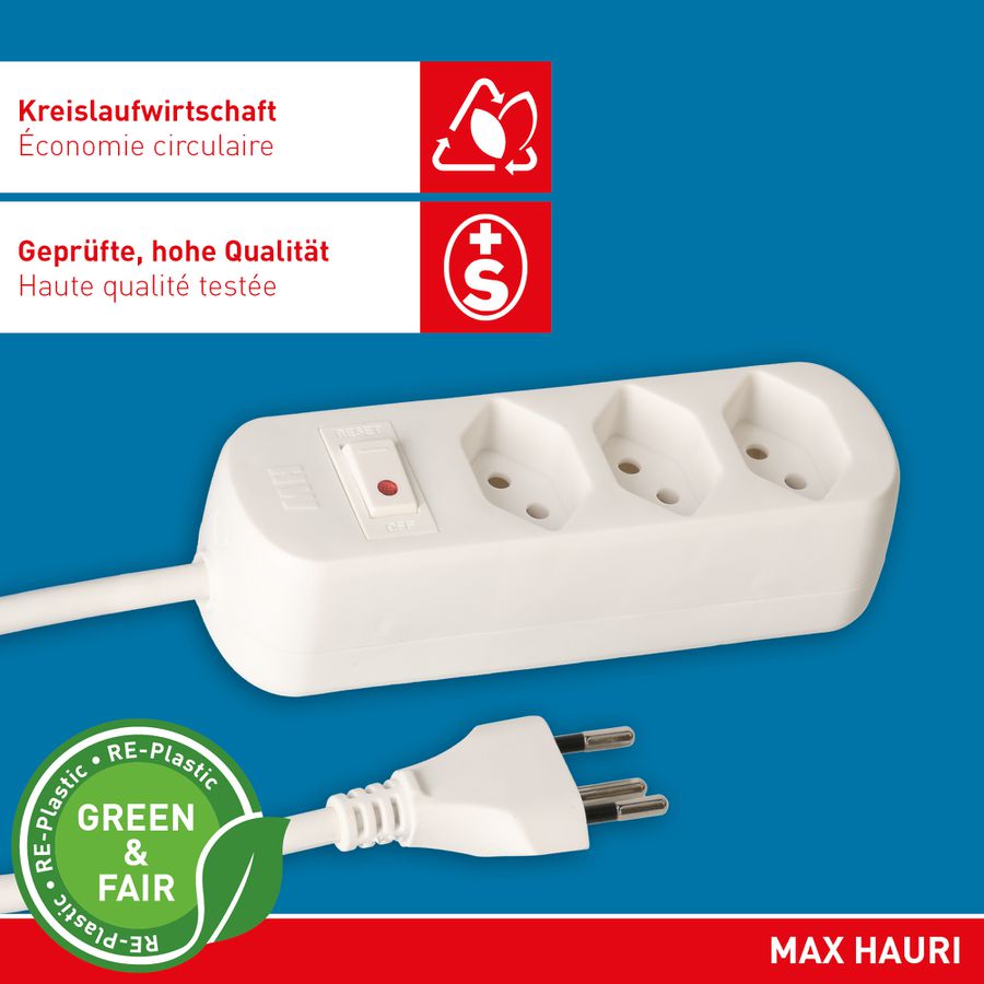 multiprise Basic Line 3x type 13 bc interrupteur 1.5m Green+Fair