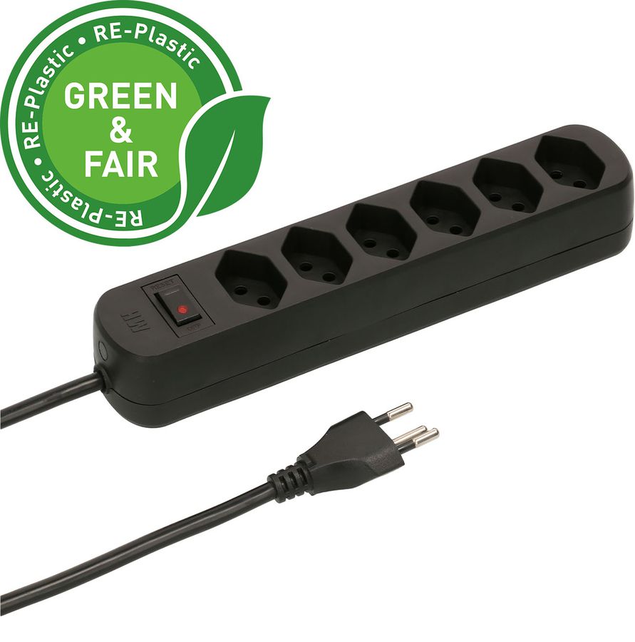 multiprise Basic Line 6x type 13 nr interrupteur 1.5m Green+Fair