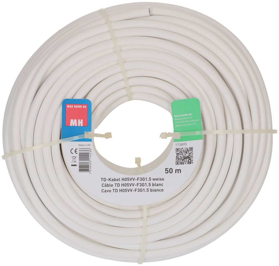 câble TD H05VV-F3G1.5 50m blanc