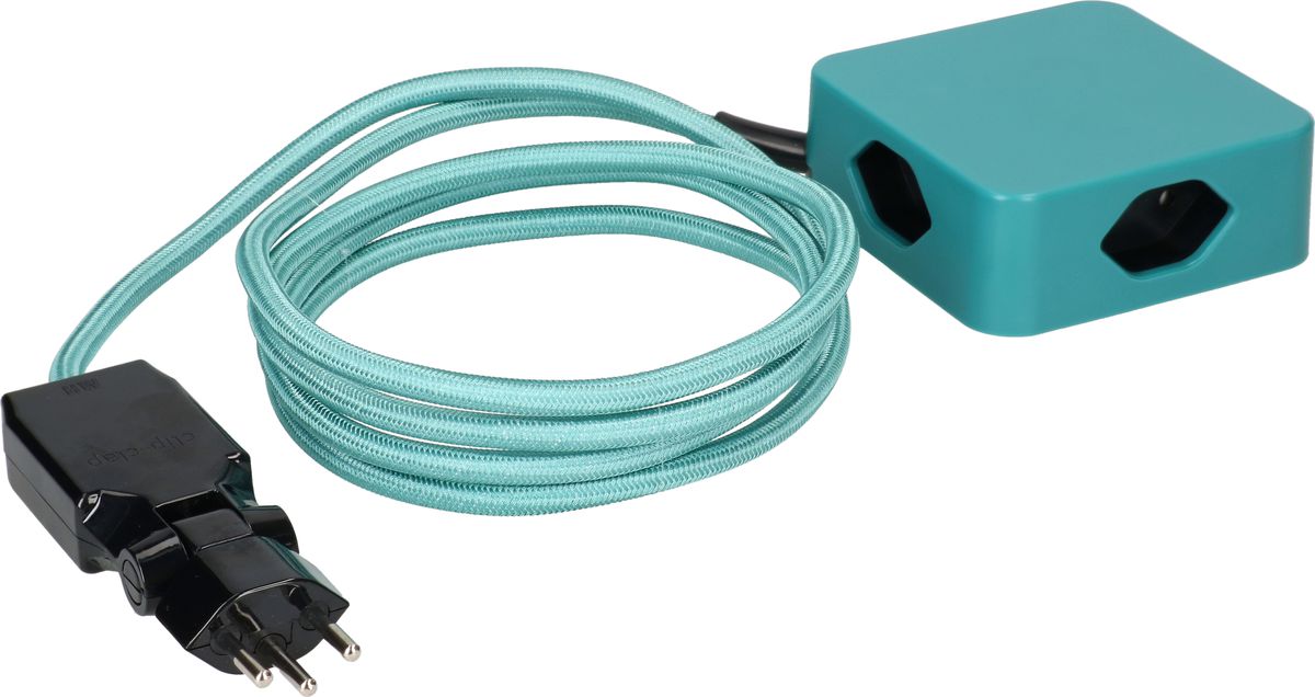 multiprise Cube 4x type 13 turquoise / noir 2m clip-clap