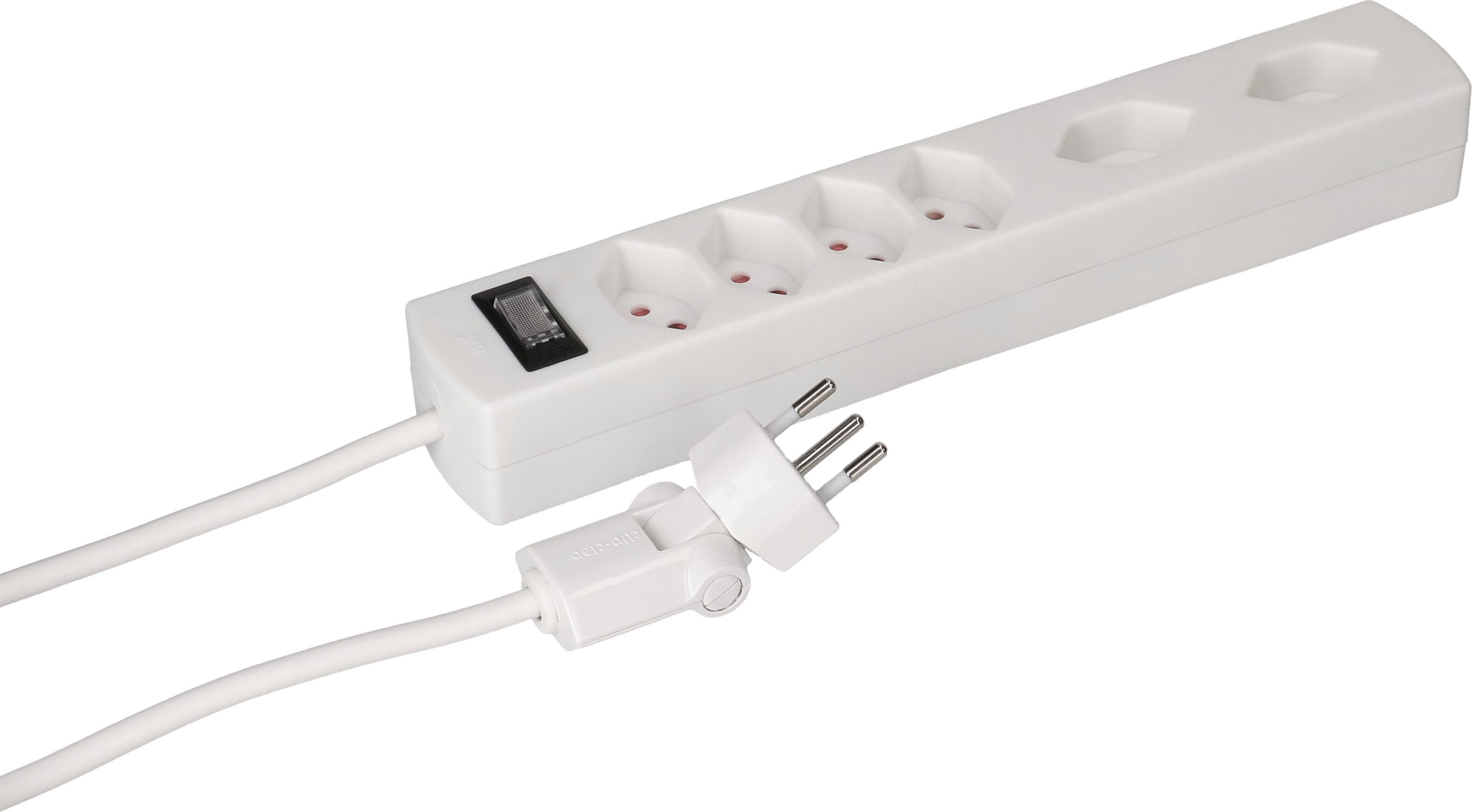 multiprise Safety Line 6x type 13 2x 90° BS blanc interr. 2m cli.