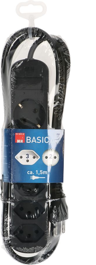 multiprise Basic Line 3x type 13 2x Schuko noir 1.5m