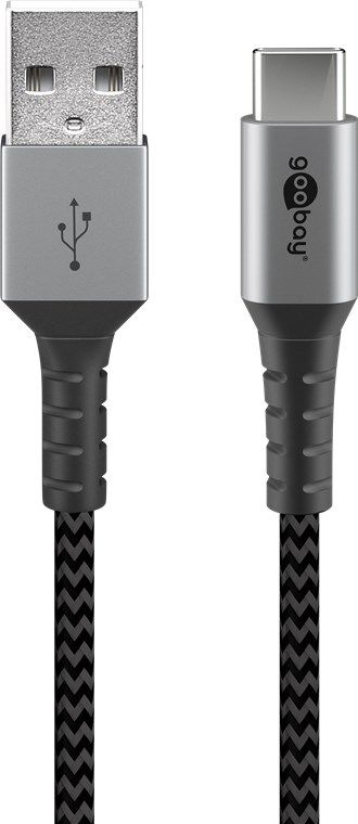 câble de recharge USB-A vers USB-C textile extra robuste 1m noir