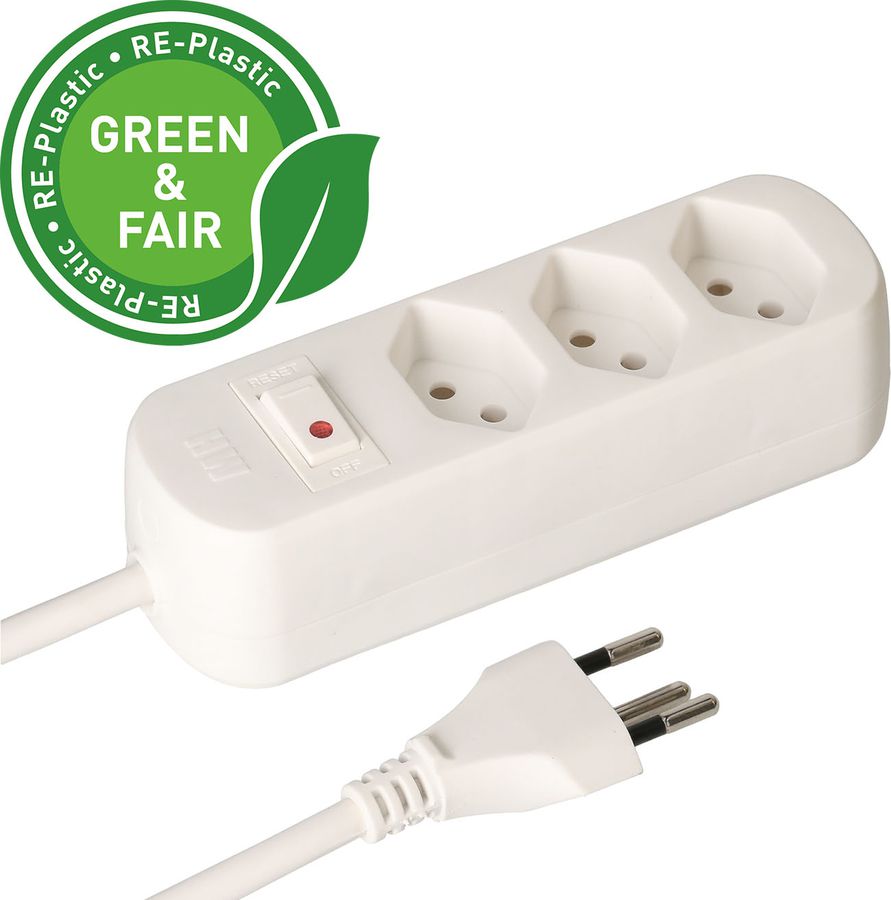 multiprise Basic Line 3x type 13 bc interrupteur 1.5m Green+Fair