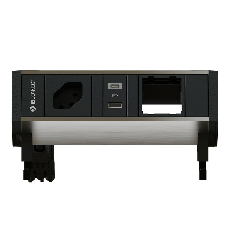 SUPRA bloc multiprise anodisé 1x type 13 1x USB-A/C 1x vide