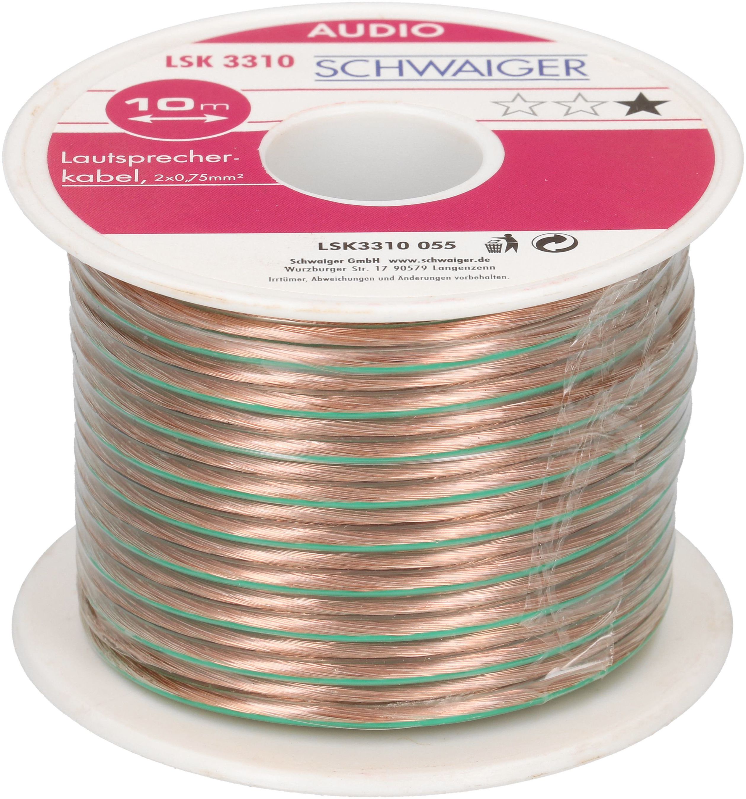 câble de haut-parleur 2x0.75mm² 10m transparent