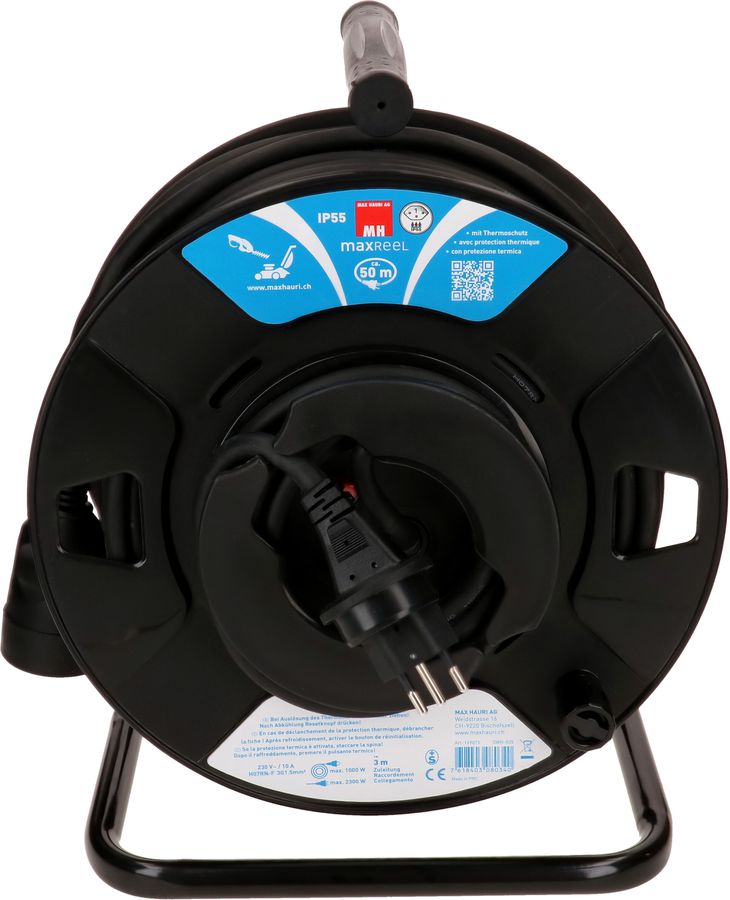 enrouleur de câble de jardin IP55 1x type 13 50m noir