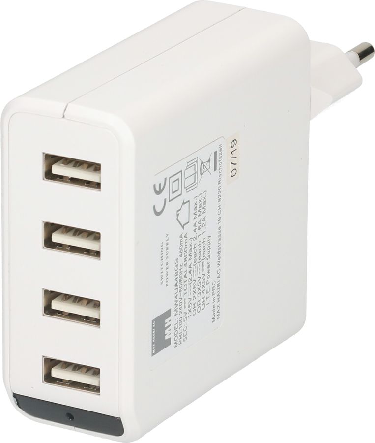 adaptateur de charge USB 4x USB-A 24W indicateur LED blanc