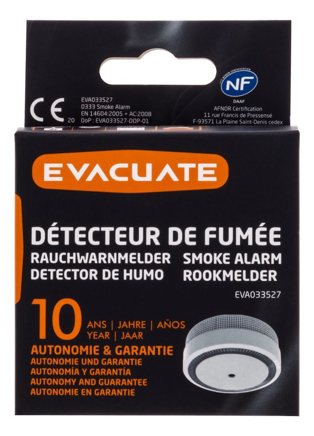 détecteur de fumée mini EVA033527 + pile longue durée 10 ans bc