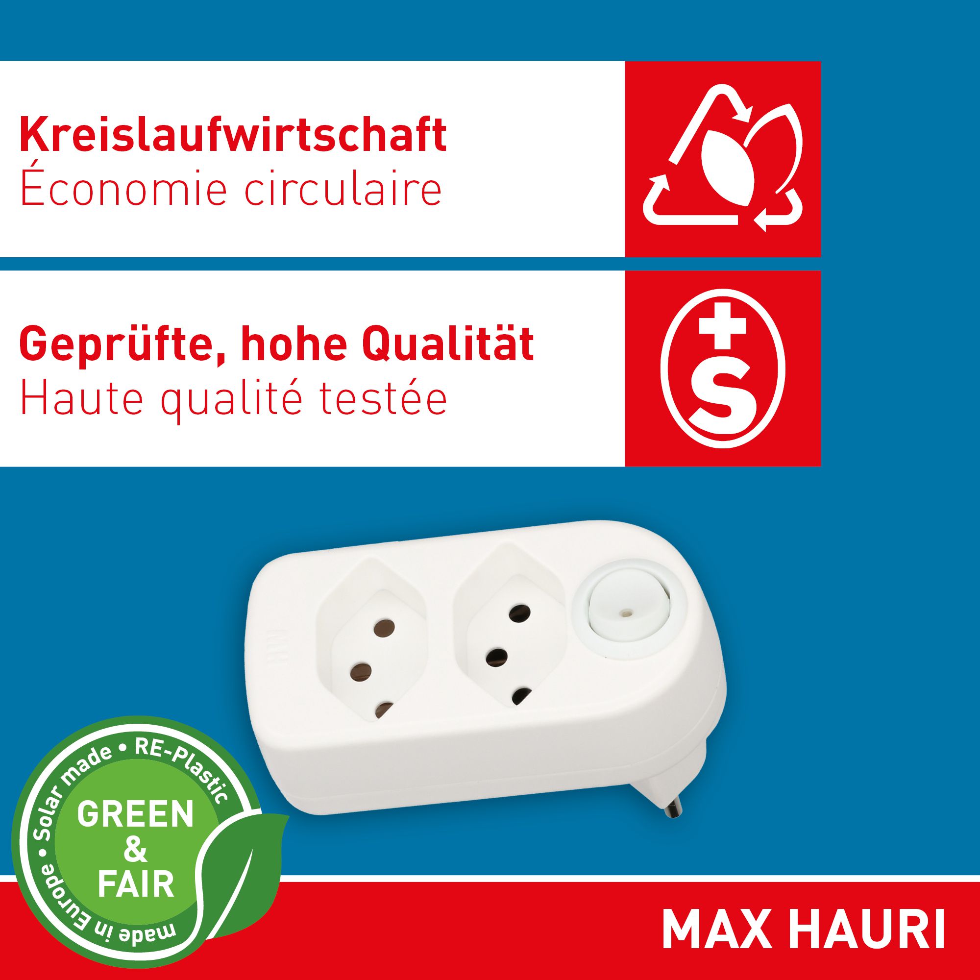 multi adaptateur ADAPT 2x type 13 blanc rotatif inter. Green+Fair