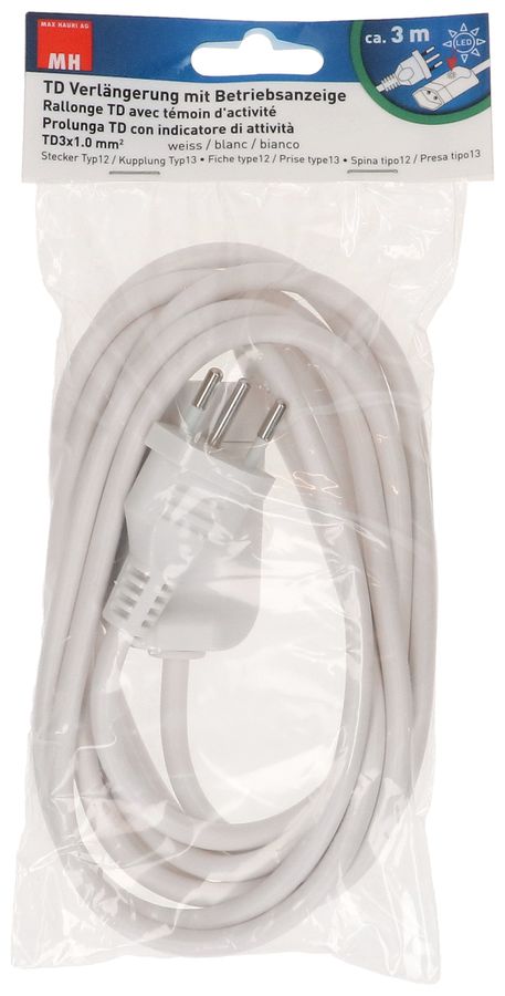 TD-Verlängerung H05VV-F3G1 3m weiss mit Betriebsanzeige