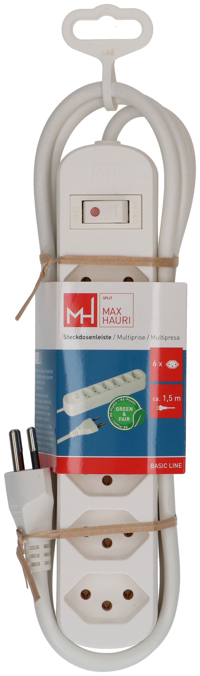 multiprise Basic Line 6x type 13 bc interrupteur 1.5m Green+Fair