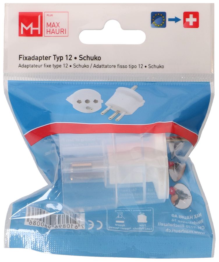 Fixadapter Typ 12 / Schuko CEE 7/7 weiss