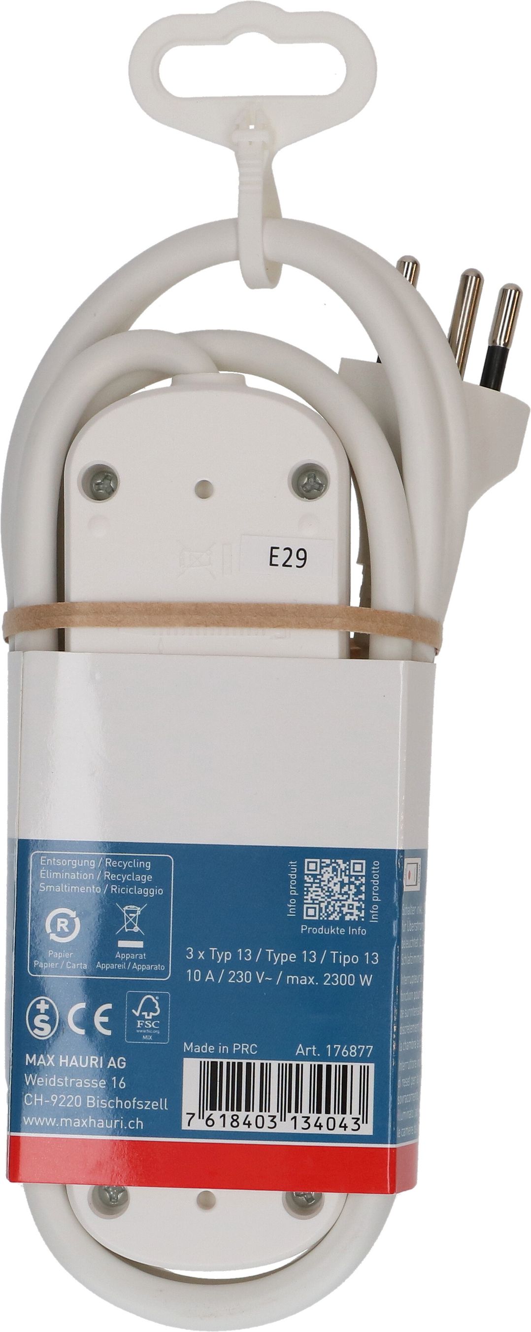 multiprise Basic Line 3x type 13 bc interrupteur 1.5m Green+Fair