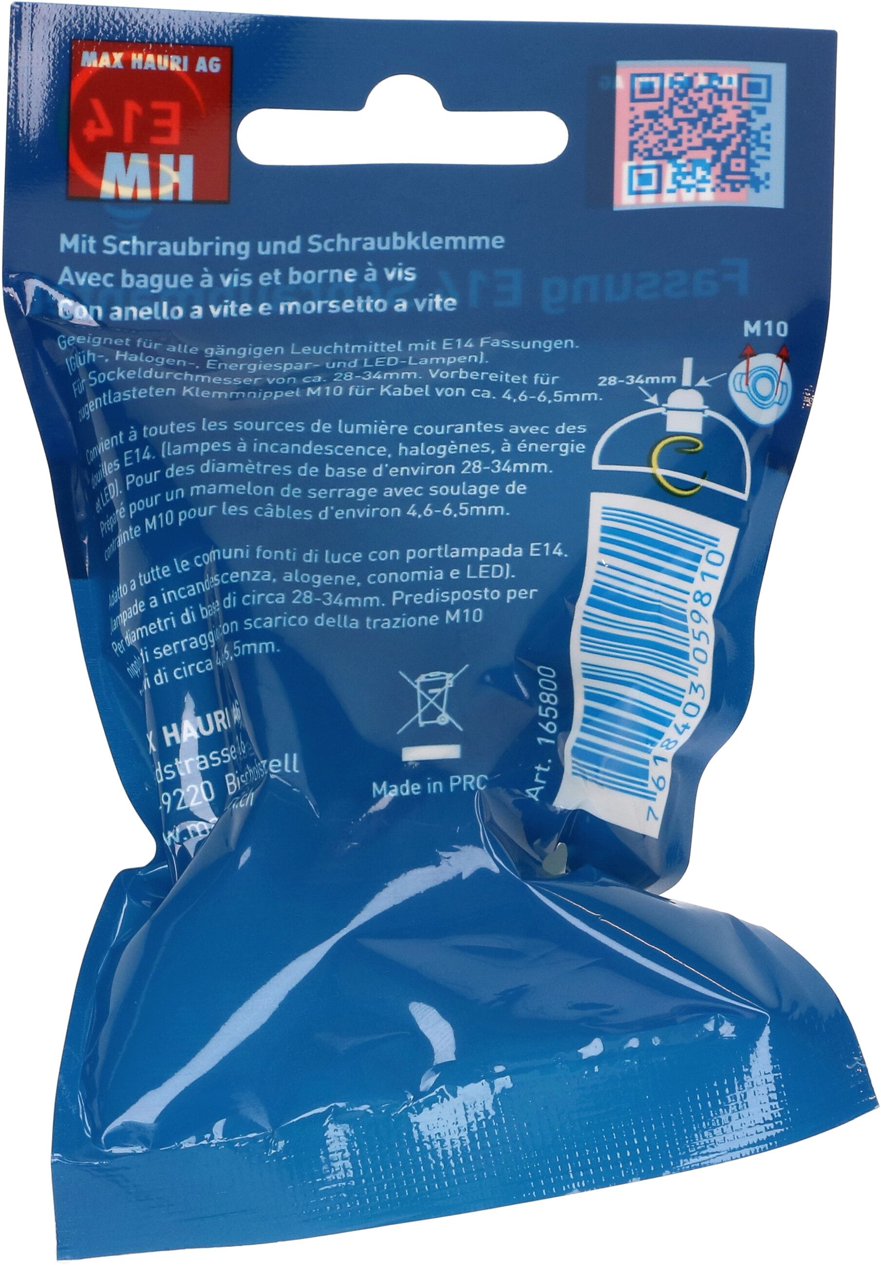 douille E14 à vis avec 2 anneaux M10x1 blanc