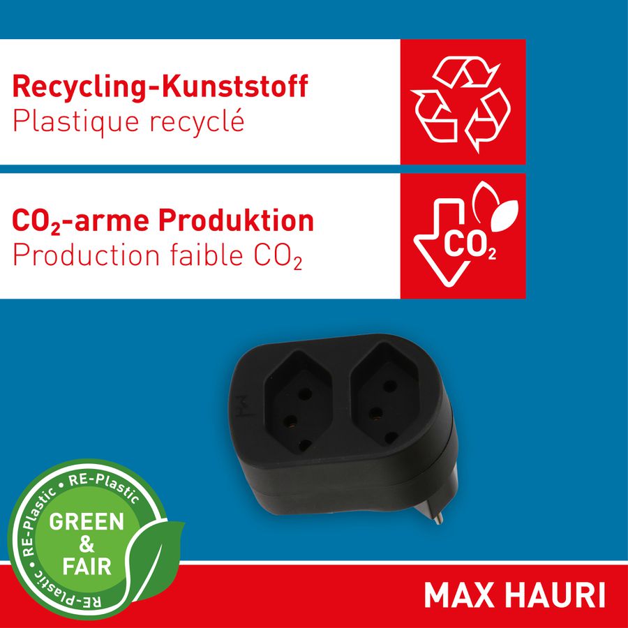 multi adaptateur ADAPT 2x type 13 noir rotatif Green+Fair