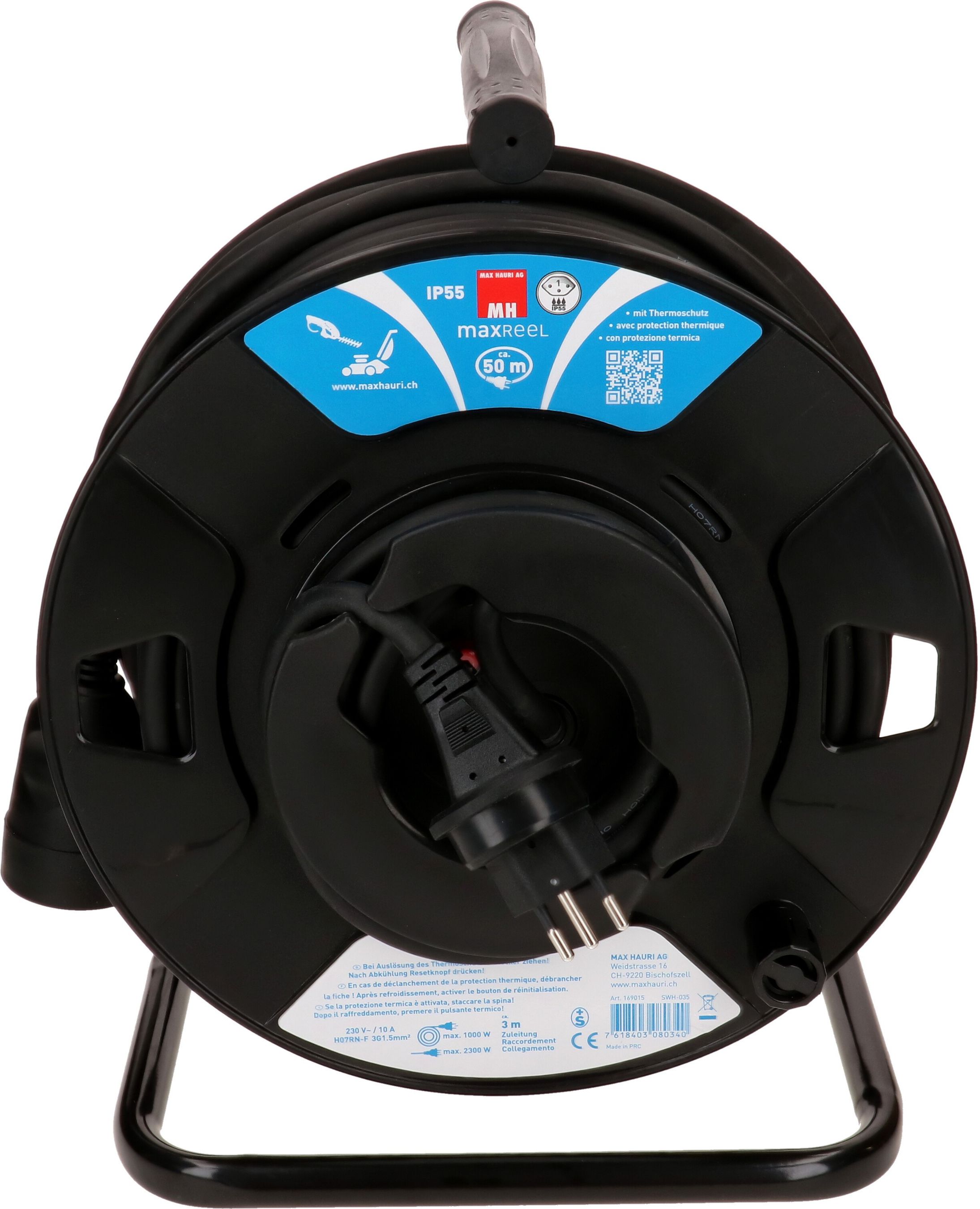 enrouleur de câble de jardin IP55 1x type 13 50m noir