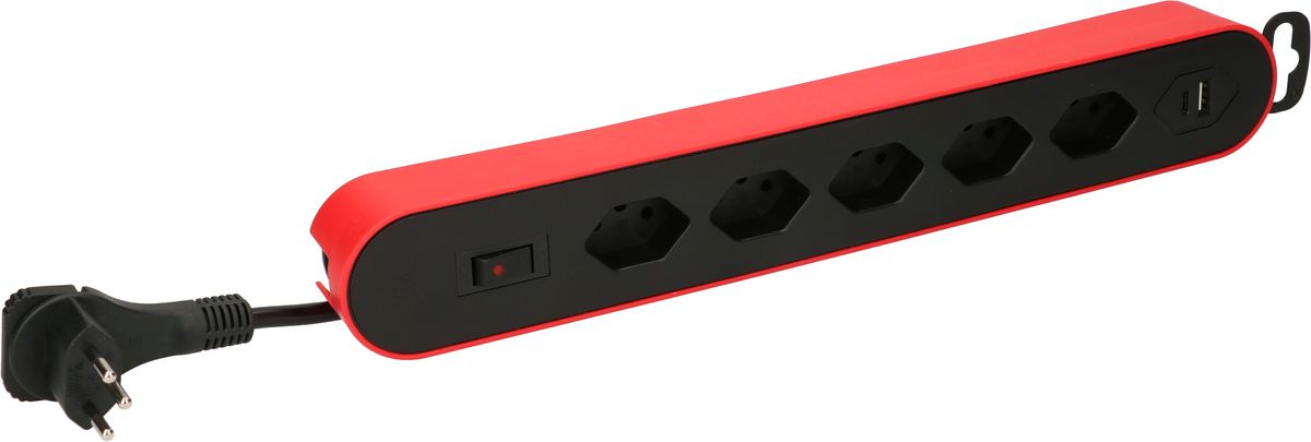multipresa Design Line 5x tipo 13 USB A+C ro/ne interr. 2.2m pia.