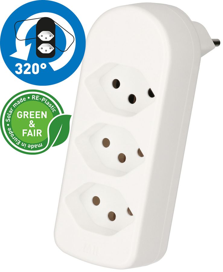 multi adaptateur ADAPT 3x type 13 blanc rotatif Green+Fair