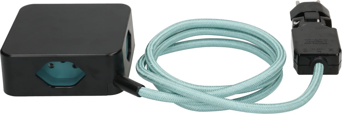 multiprise Cube 3x type 13 noir / turquoise USB 2m clip-clap