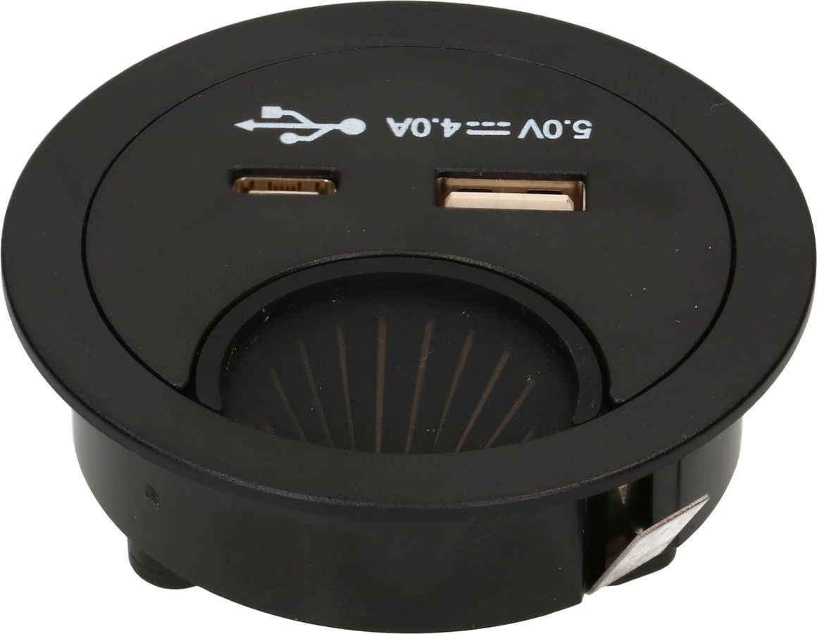 passe-câble avec USB-A et USB-C Charger noir