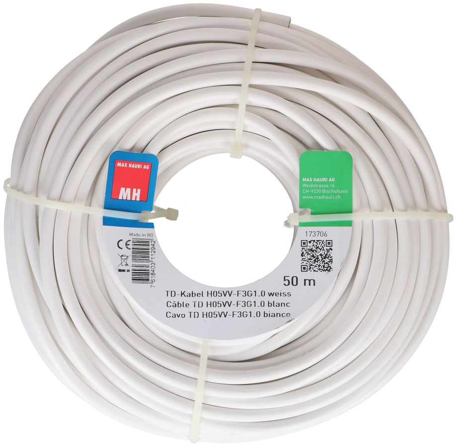 câble TD H05VV-F3G1.0 50m blanc