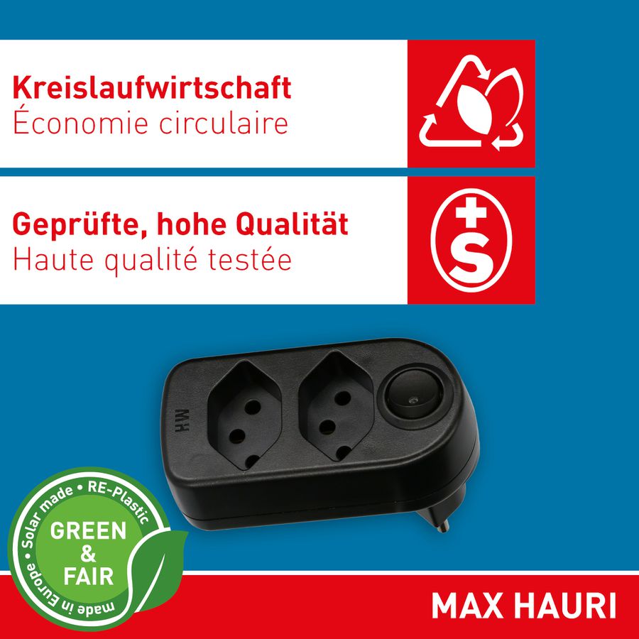 multi adaptateur ADAPT 2x type 13 noir rotatif interr. Green+Fair