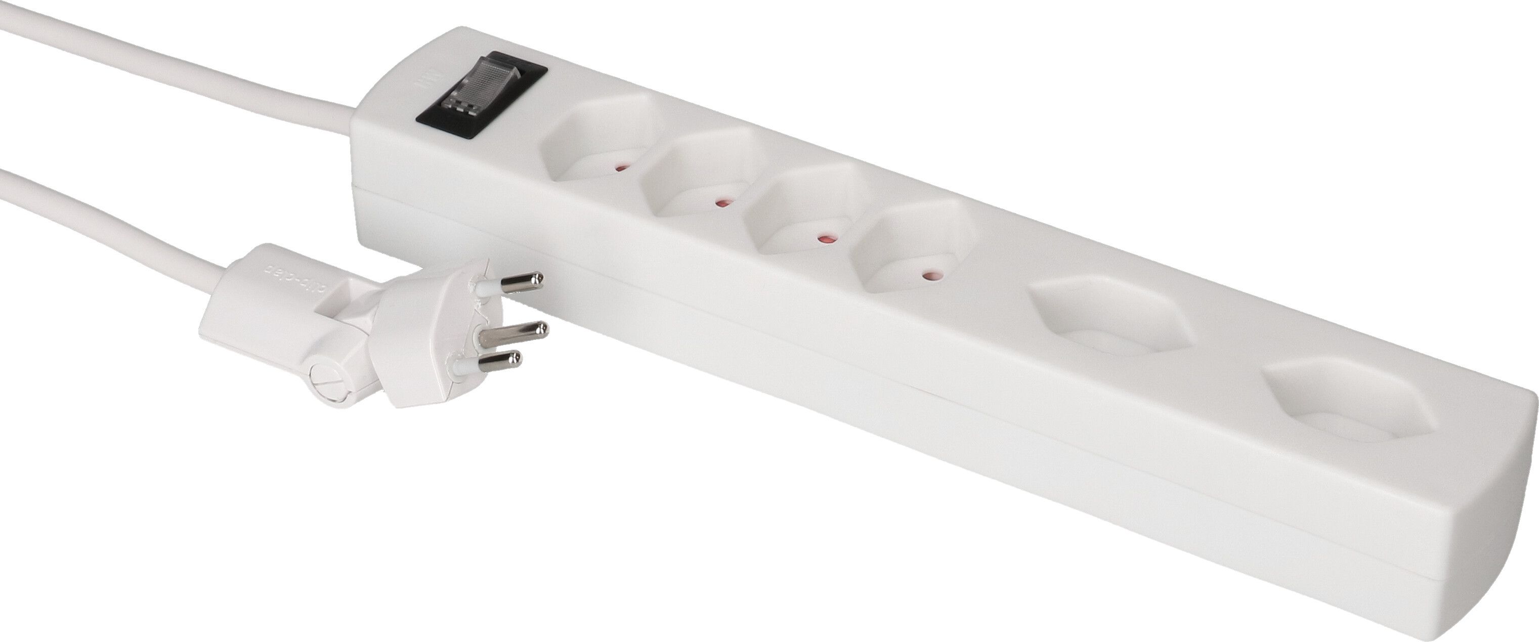 multiprise Safety Line 6x type 13 2x 90° BS blanc interr. 2m cli.