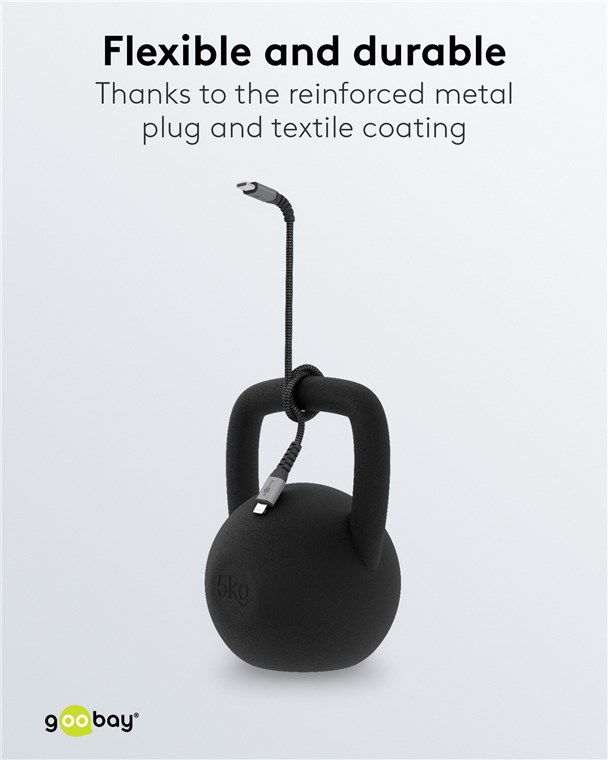 câble de recharge Lightning vers USB-C textile robuste 0.5m noir