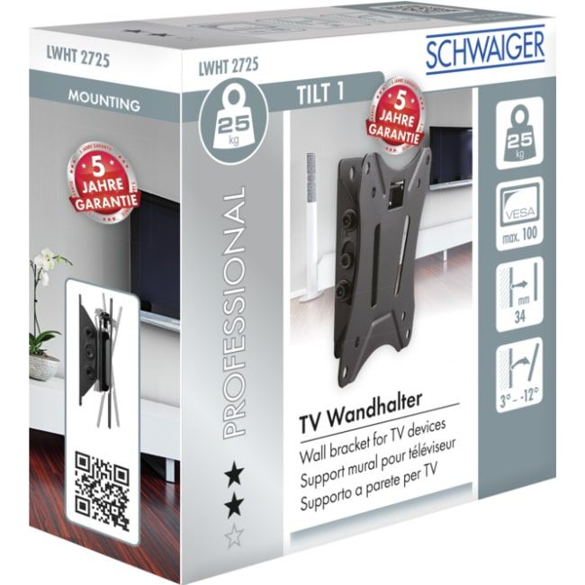 support TV mural TILT 1 noir jusqu'à 25kg inclinable