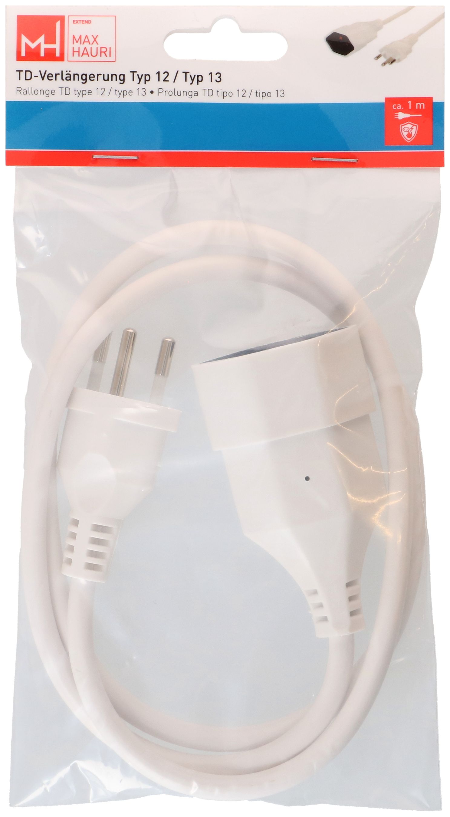 TD-Verlängerung H05VV-F3G1.0 1m weiss BS Typ 12 / Typ 13