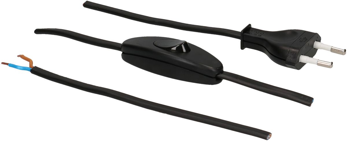 TDLF-Netzkabel H03VVH2-F2x0.75 1.5m schwarz Schalter T26