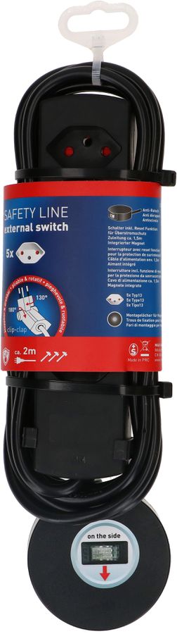 multipresa Safety Line 5x tipo 13 BS ne interr. esterno magnet 2m