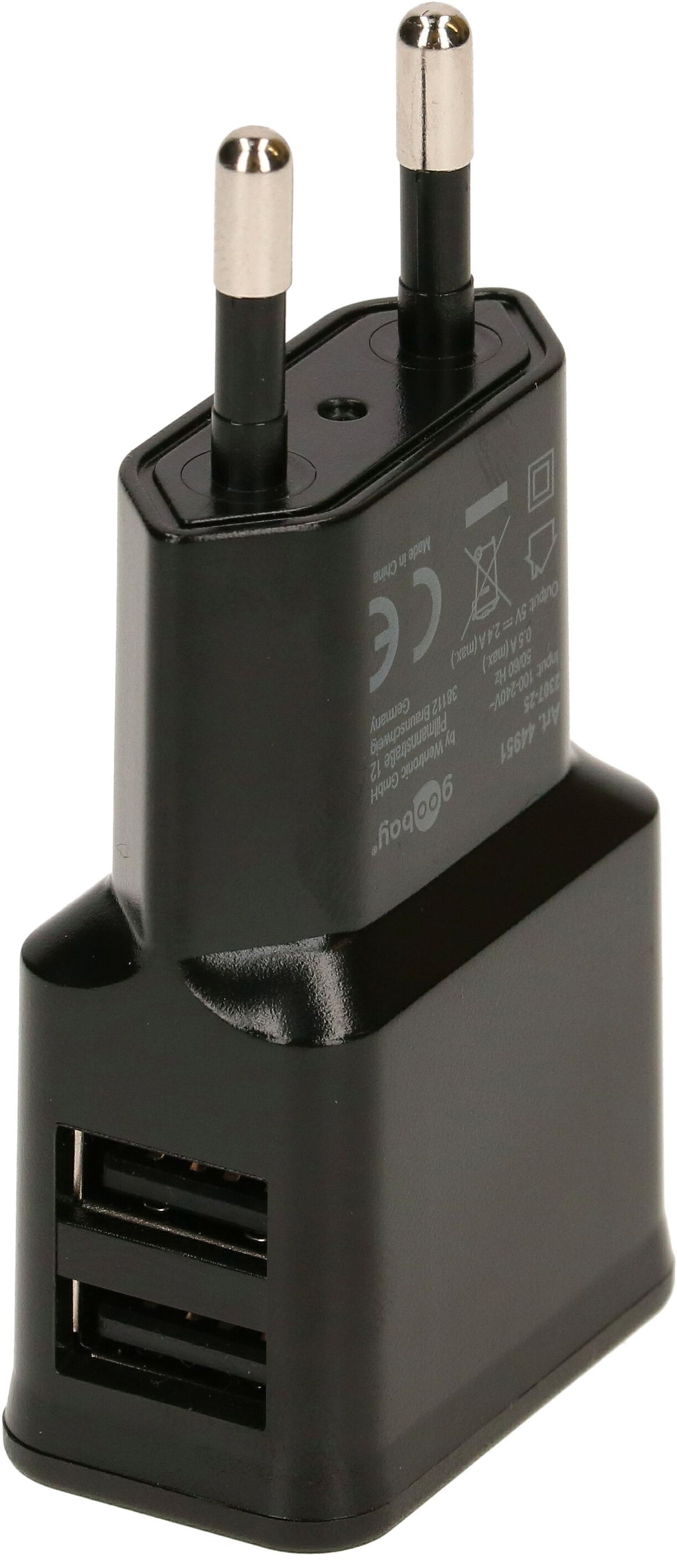 adaptateur de charge USB 2x USB-A 12W noir
