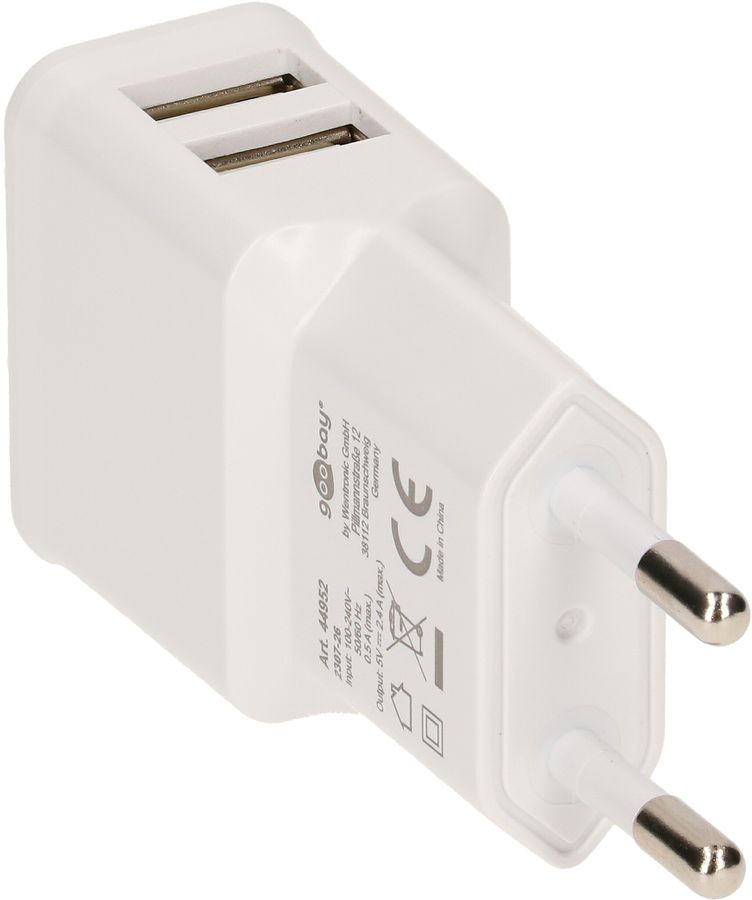 adaptateur de charge USB 2x USB A total 12W blanc