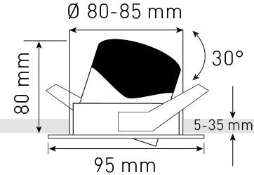 spot encastré à LED ROUND 230 Ø80 nickel brossé 3000K 850lm 36°