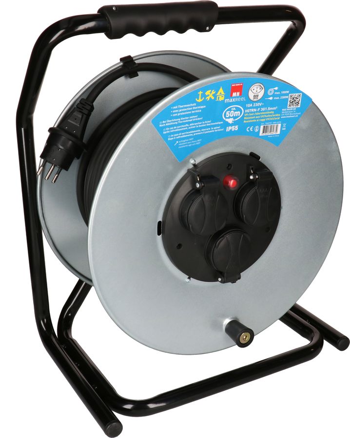 enrouleur de câble en acier IP55 3x type 13 50m noir acier