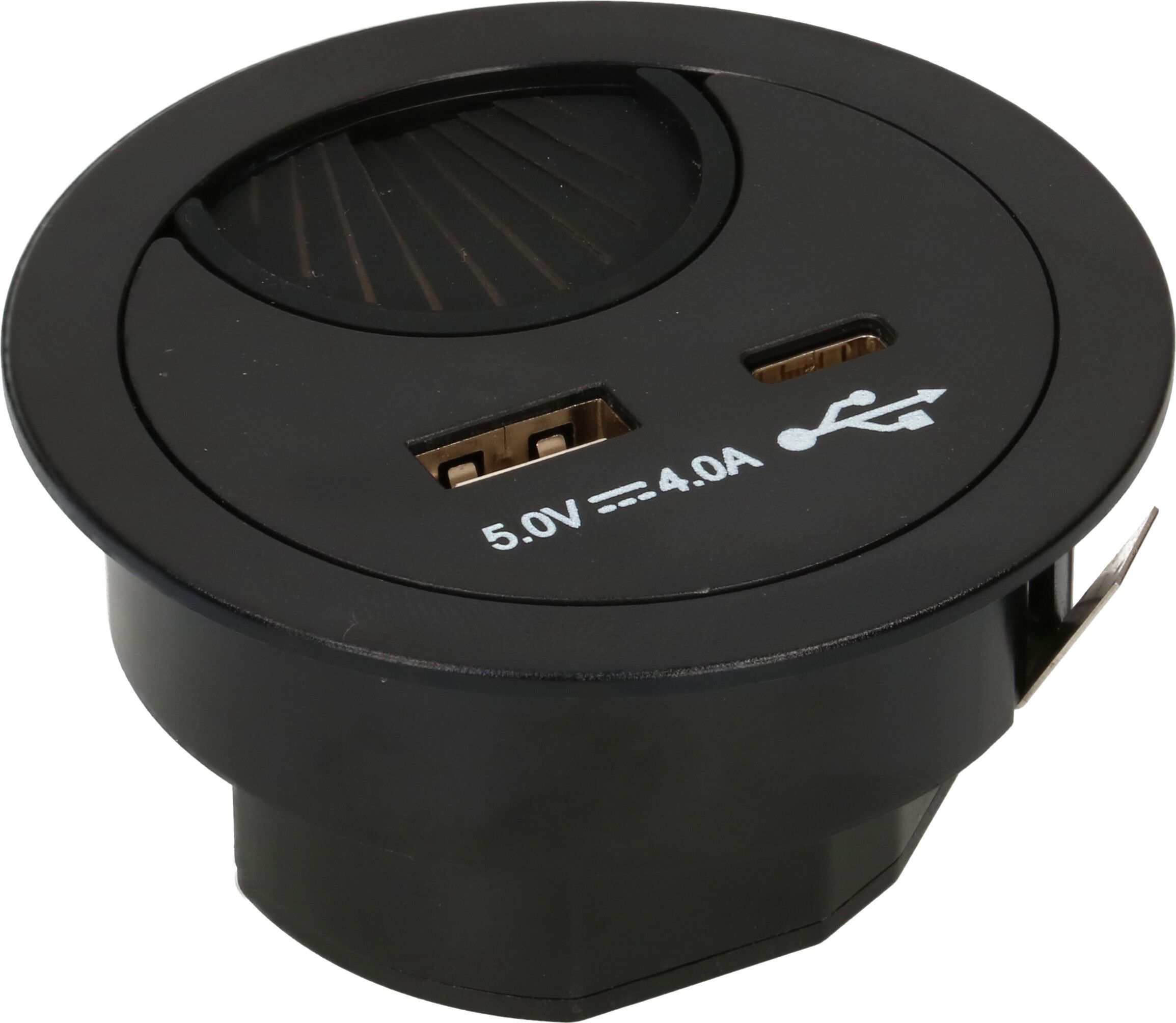 passe-câble avec USB-A et USB-C Charger noir