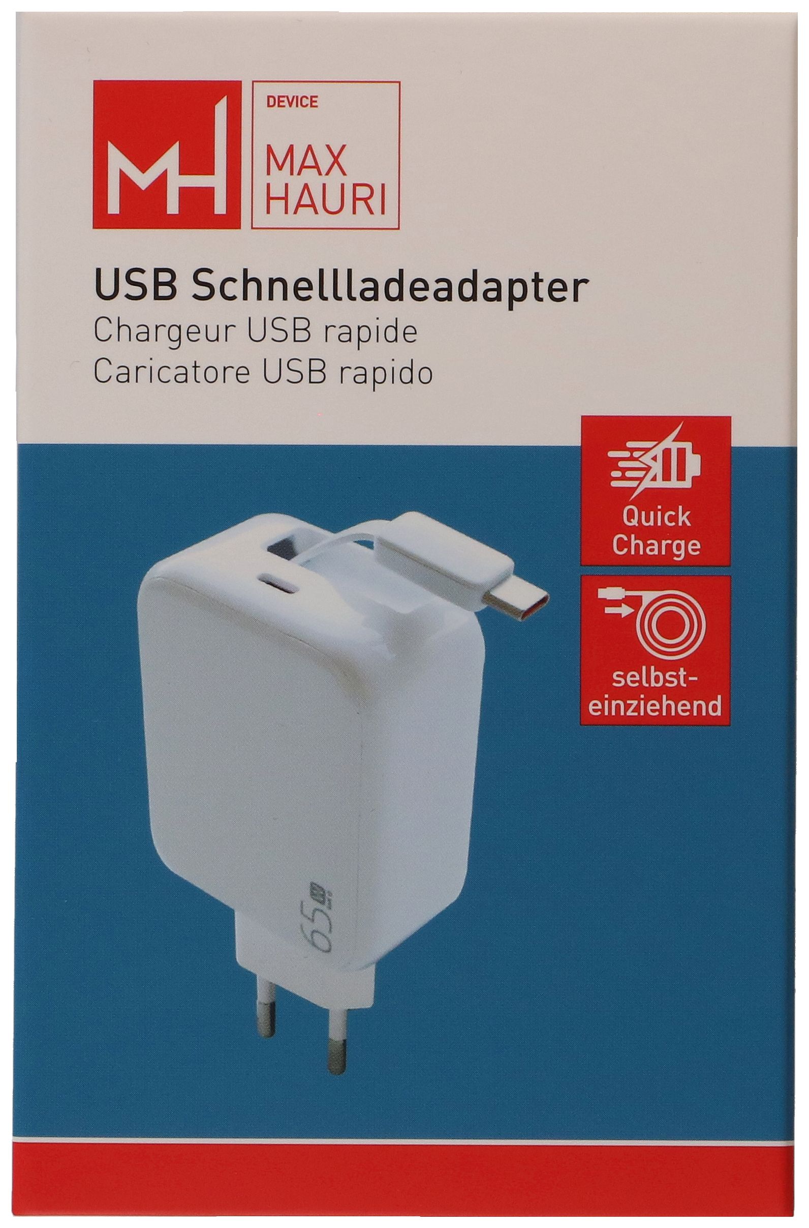 USB Schnellladeadapter GaN 1x USB-C Kabel 1x USB-C PD/QC 65W ws
