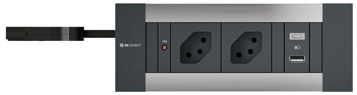 INTRO2.0 bloc multiprise anodisé 2x type 13 1x USB-A/C