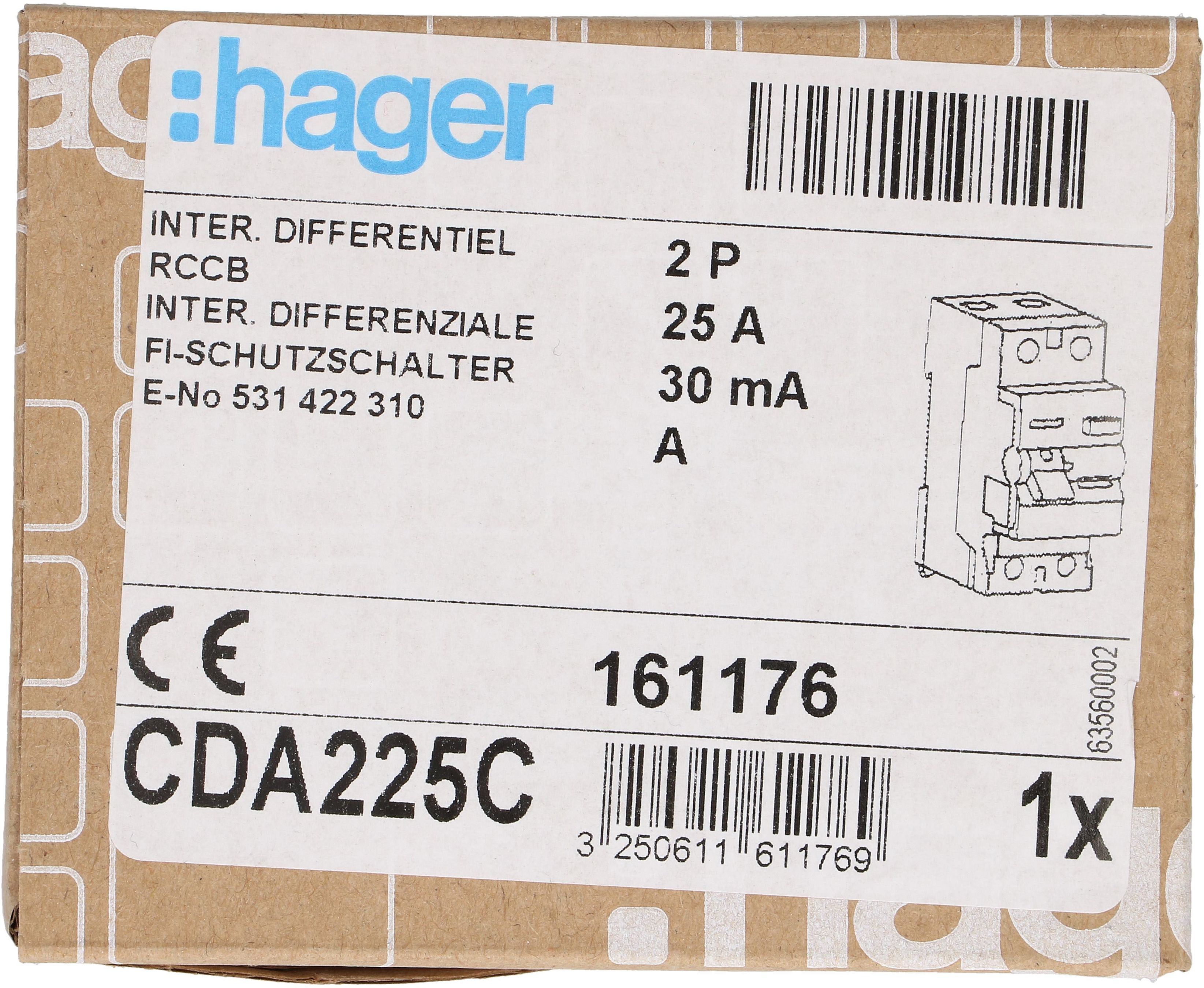 interrupteur différentiel 1P+N 25A 30mA type A 6kA