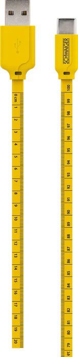 câble de recharge USB-A vers USB-C ruban de mesure 1.2m jaune