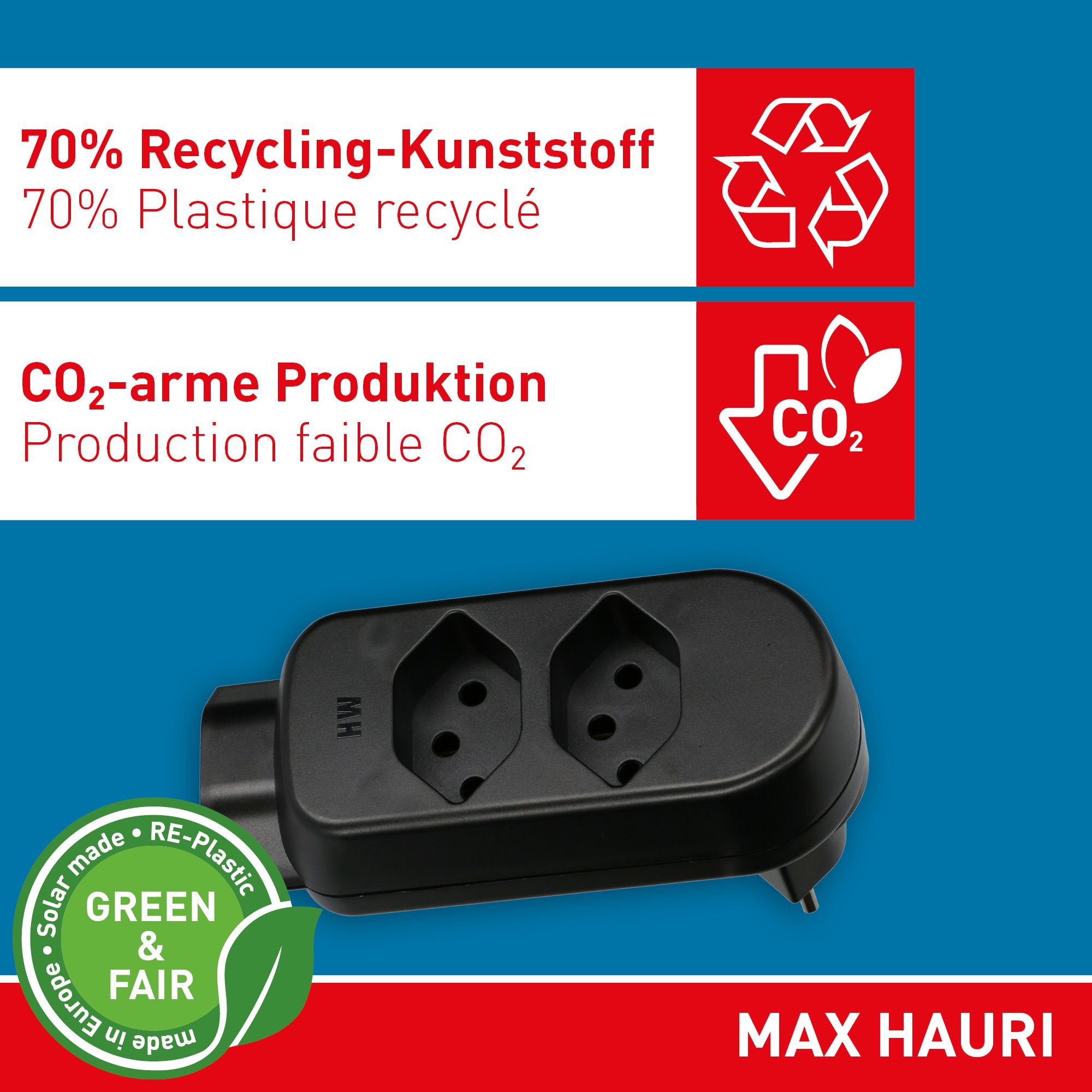 multi adaptateur ADAPT 2+1x type 13 noir rotatif Green+Fair