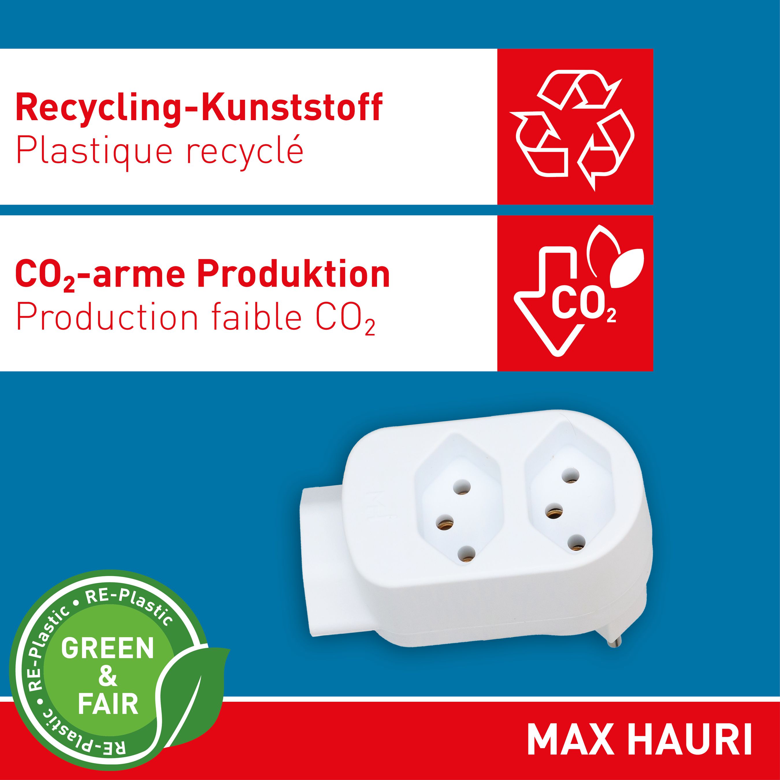 multi adaptateur ADAPT 2+1x type 13 blanc rotatif Green+Fair