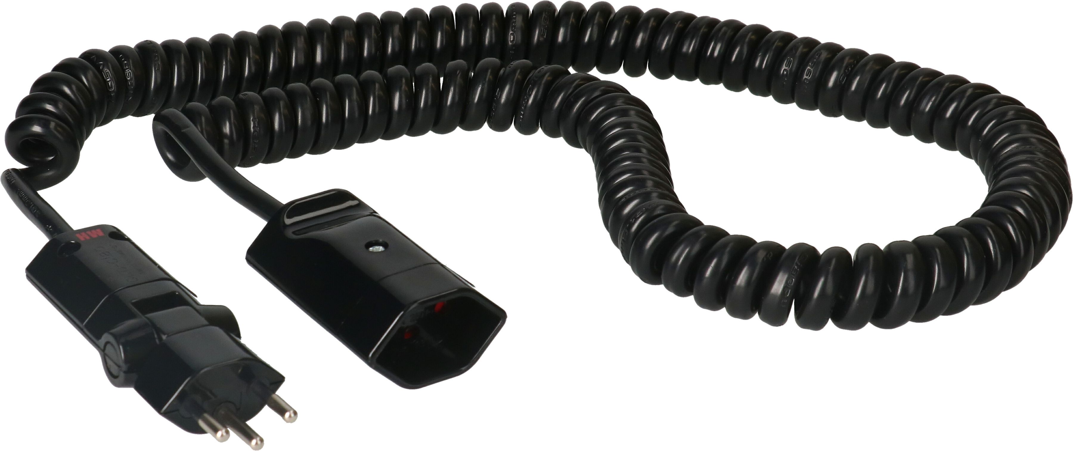 rallonge TD en spirale H05VV-F3G1.0 3.5m noir type 12 / type 13