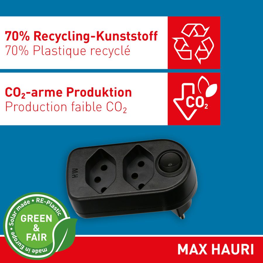 multi adaptateur ADAPT 2x type 13 noir rotatif interr. Green+Fair