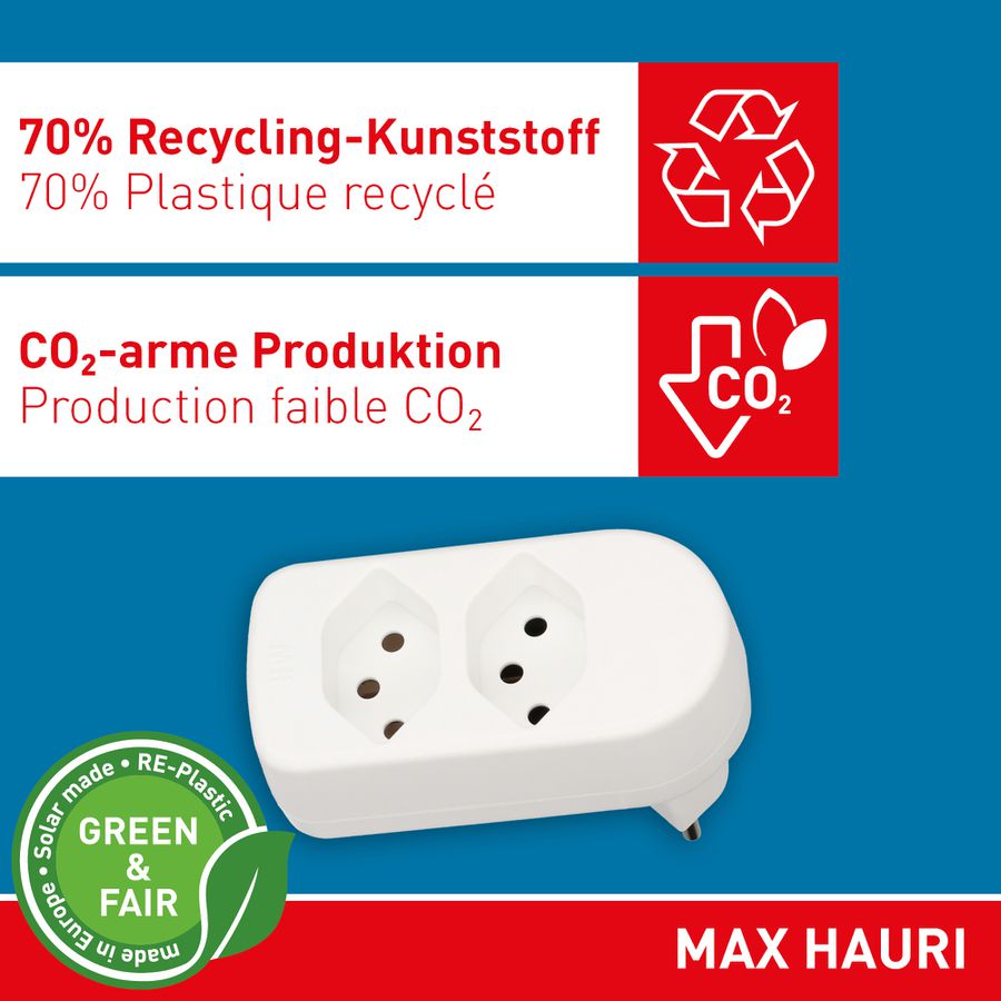 multi adaptateur ADAPT 2x type 13 blanc rotatif Green+Fair